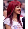 Custom Medium Red Female Celebrity Hairstyle Human Hair African American Wigs