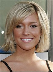 Wavy Wigs Real Hair Short Brown Capless Celebrity Hairstyle