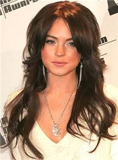 Inexpensive Long Sepia Lace Front Celebrity Hairstyle