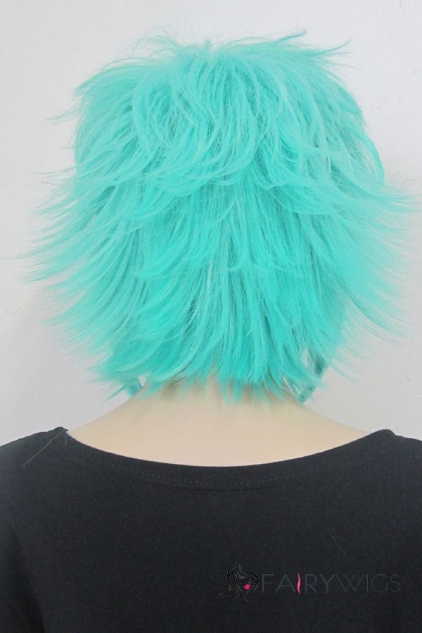 Soft Capless Short Synthetic Hair Blue Straight Cheap Costume Wigs