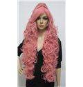 Cheap Capless Long Synthetic Hair Pink Wavy Cheap Costume Wigs
