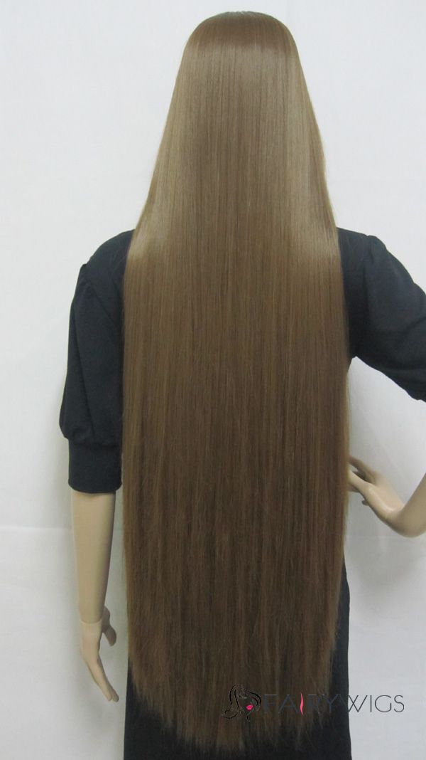 Fashion Capless Long Synthetic Hair Brown Straight Cheap Costume Wigs