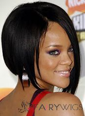 Short Straight Black Rihanna's Full Lace Wigs