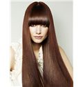 Unique Long Straight Brown Indian Remy Hair Wigs 26 Inch