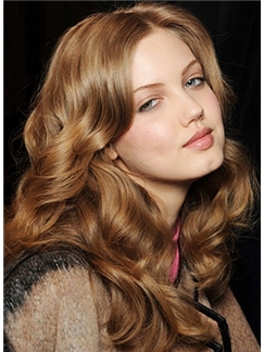 Glamorous Full Lace Long Wavy Brown Remy Hair Wig