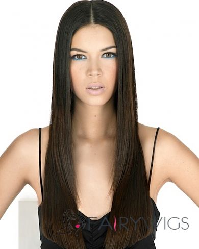 Faddish Full Lace Long Straight Black Remy Hair Wig