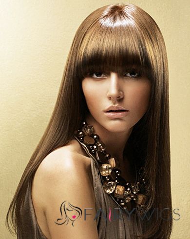 Unique Long Straight Brown Human Hair Wigs 20 Inch