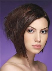 European Style Full Lace Short Wavy Brown Remy Hair Wig