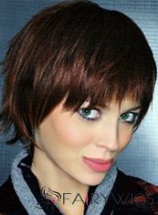 Pretty Lace Front Short Straight Brown Top Quality High Heated Fiber Hair Wig