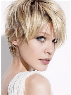 Fabulous Capless Short Wavy Blonde Indian Remy Hair Wig