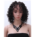 100% Human Hair Brown Medium Curly Full Lace 14 Inch Wigs