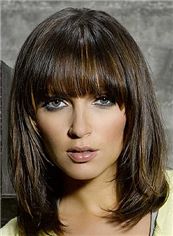Lovely Medium Straight Brown Remy Human Hair Wigs 14 Inch