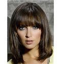 Lovely Medium Straight Brown Remy Human Hair Wigs 14 Inch