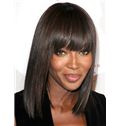 Delicate Medium Straight Black Indian Human Hair Wigs for Black Women 16 Inch