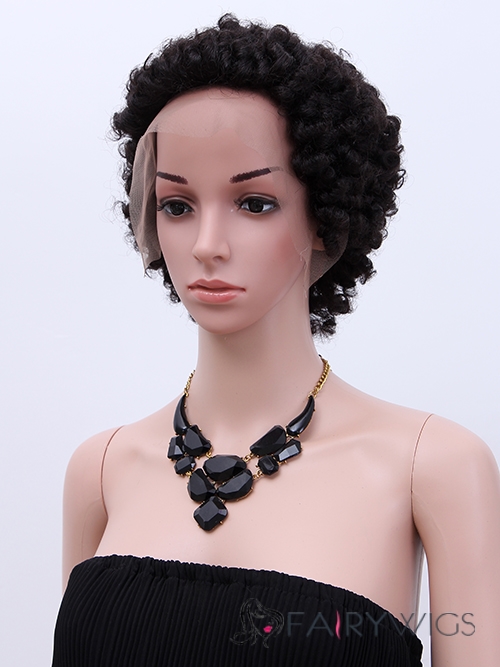Virgin Brazilian Hair Black Curly Short Full Lace Wigs for Black Women