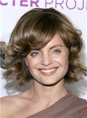 Graceful Full Lace Short Wavy Brown Remy Hair Wig