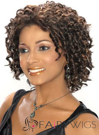 Sparkle Short Curly Sepia African American Lace Wigs for Women 12 Inch