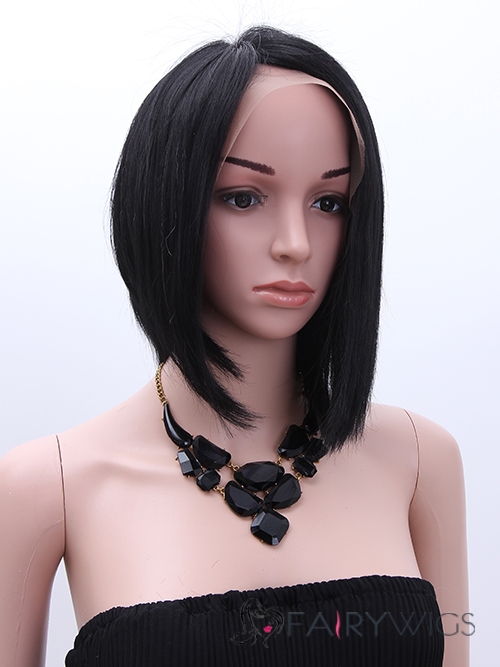 Shining Medium Straight Black African American Lace Wigs for Women