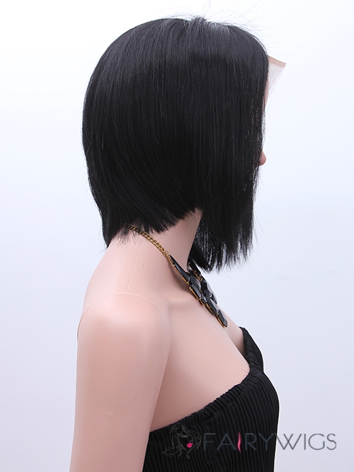 Shining Medium Straight Black African American Lace Wigs for Women