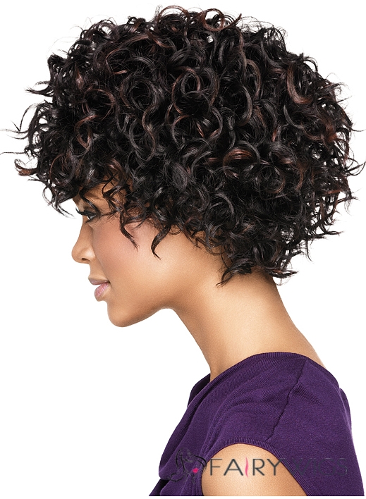 Chic Short Curly Sepia African American Wigs for Women 10 Inch