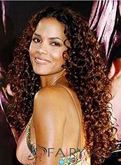 Sweet Long 24 Inch Curly Brown African American Lace Wigs for Women