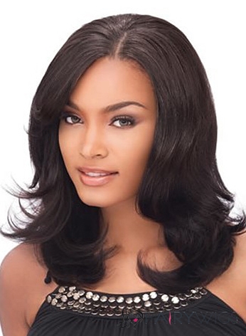 Pretty Medium Wavy Brown African American Lace Wigs for Women