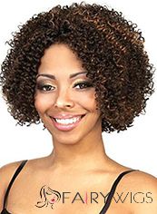 Noble Short Curly Brown No Bang African American Lace Wigs for Women 10 Inch