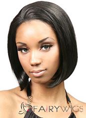 Marvelous Short Wavy Black No Bang African American Lace Wigs for Women 10 Inch