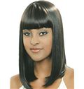 Fabulous Medium Straight Black Full Bang African American Wigs for Women 16 Inch