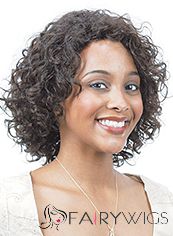 Sweet Short Wavy Brown No Bang African American Lace Wigs for Women 10 Inch