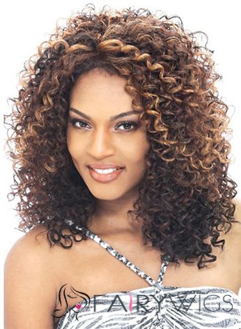 Custom Super Charming Medium Curly Brown African American Lace Wigs for Women 16 Inch