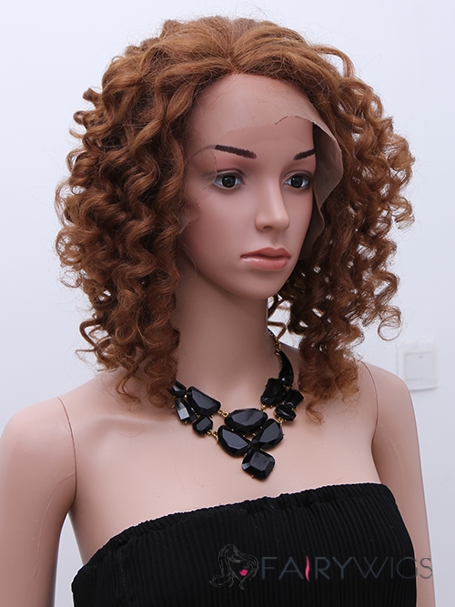 Cheap Short Curly Brown No Bang African American Lace Wigs for Women 12 Inch