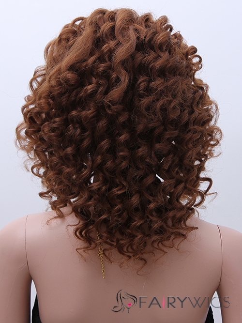 Cheap Short Curly Brown No Bang African American Lace Wigs for Women 12 Inch