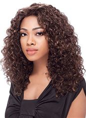 Attractive Medium Curly Brown No Bang African American Lace Wigs for Women 18 Inch