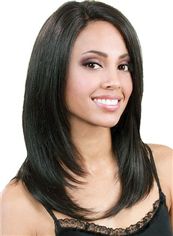 Discount Medium Straight Black No Bang African American Lace Wigs for Women 18 Inch