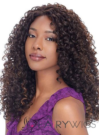 The Fresh Medium Curly Sepia No Bang African American Lace Wigs for Women 18 Inch
