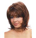 Super Smooth Medium Wavy Brown Full Bang African American Wigs for Women