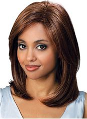 2015 Cool Medium Wavy Brown No Bang African American Lace Wigs for Women 14 Inch