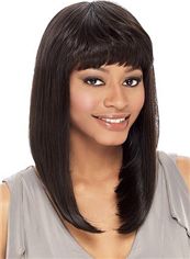 Sexy Medium Wavy Black Full Bang African American Wigs for Women 16 Inch