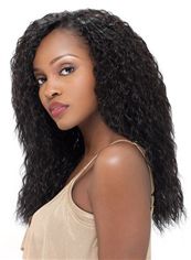 Cute Long Curly Black No Bang African American Lace Wigs for Women 20 Inch
