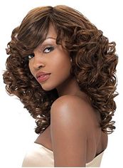 Sparkling Medium Wavy Brown Side Bang African American Lace Wigs for Women 18 Inch