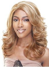 Ingenious Medium Wavy Blonde No Bang African American Lace Wigs for Women 18 Inch