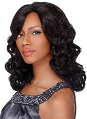 Hand Tied Medium Wavy Brown Side Bang African American Lace Wigs for Women 16 Inch