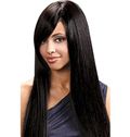 Brazil Long Straight Black Side Bang African American Wigs for Women 22 Inch