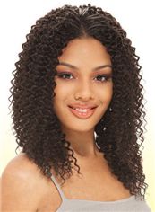 Trendy Medium Curly Brown No Bang African American Lace Wigs for Women 16 Inch