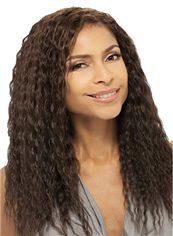 Gorgeous Long Curly Brown No Bang African American Lace Wigs for Women 20 Inch