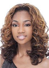 Fantastic Medium Wavy Blonde No Bang African American Lace Wigs for Women 16 Inch