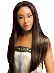 Lustrous Long Straight Brown No Bang African American Lace Wigs for Women 24 Inch