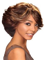 Outstanding Short Wavy Brown Side Bang African American Wigs for Women 10 Inch