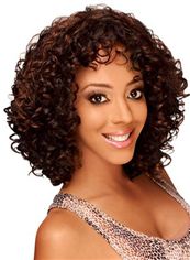 Wonderful Short Curly Brown Side Bang African American Lace Wigs for Women 12 Inch